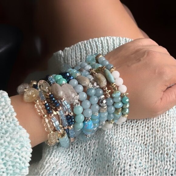 Larimar gold heart Bracelet March Birth Gemstone Bracelet gold beaded - Picture 7 of 7